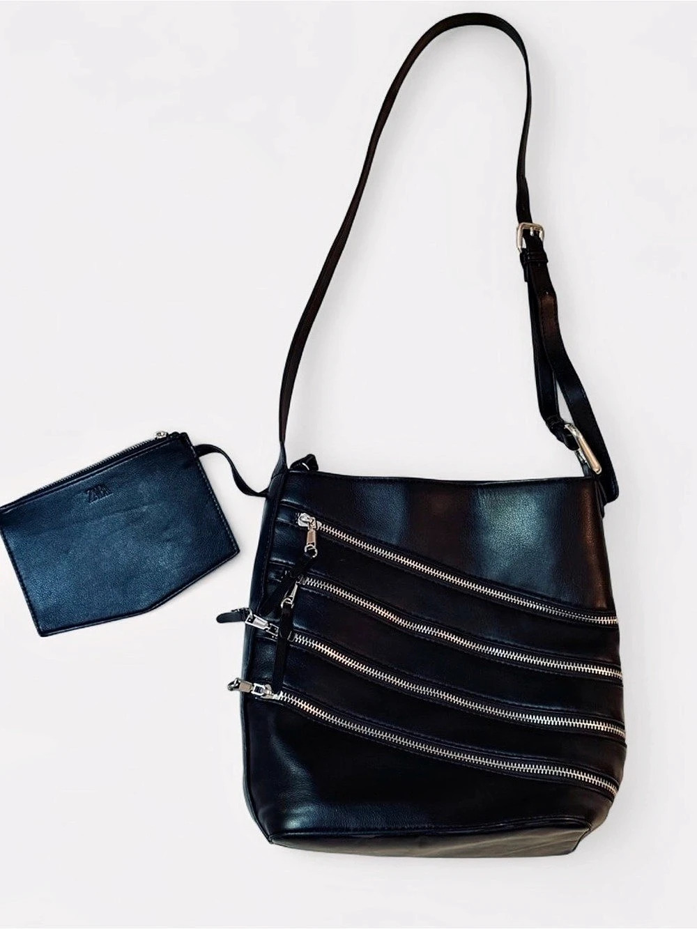 Zara Black Multi-Zip Crossbody Bag